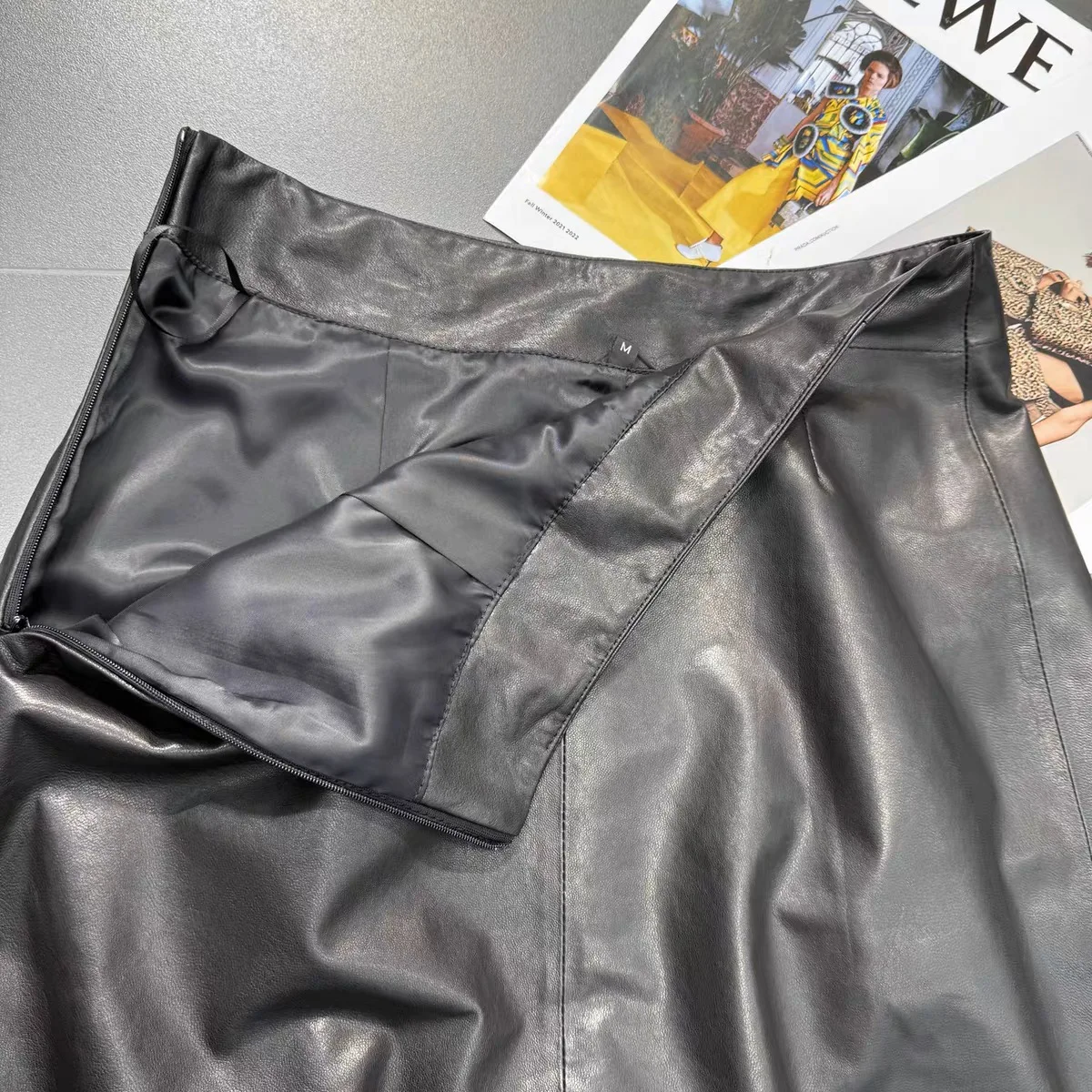Autumn High End Women Genuine Leather Sheepskin Long Bud Skirt Wrapped Jupe Mujer Mid Length Korean Style