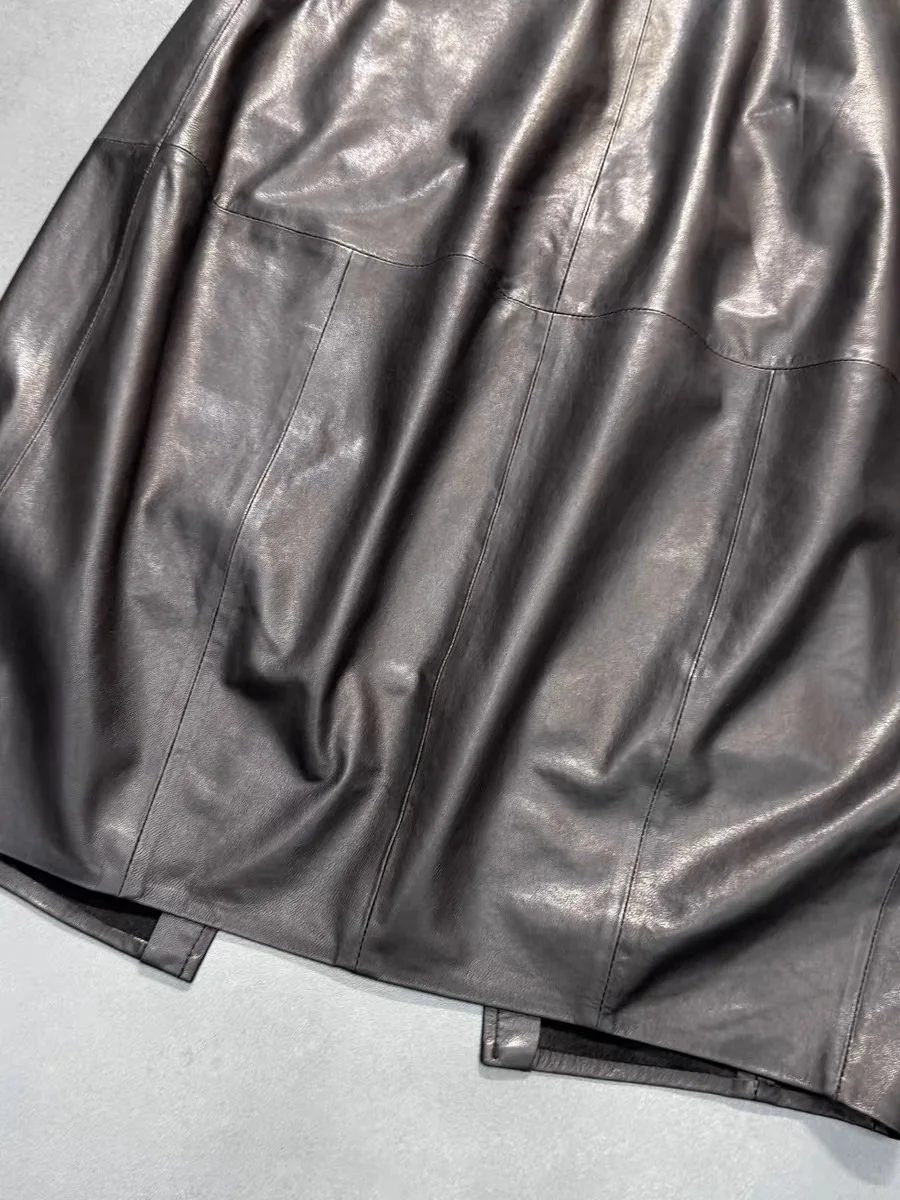 Autumn High End Women Genuine Leather Sheepskin Long Bud Skirt Wrapped Jupe Mujer Mid Length Korean Style