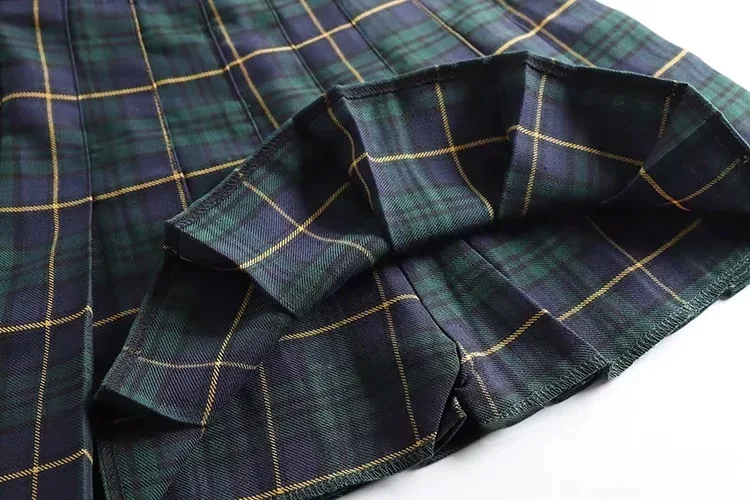 Y2K Harajuku Tartan Women Skirt Sexy Plaid Pleated Skirts Fashion Mini Tennis Skorts Side Button Faldas High Waist Jupe Female