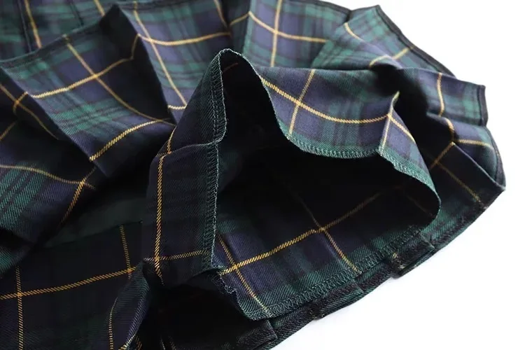 Y2K Harajuku Tartan Women Skirt Sexy Plaid Pleated Skirts Fashion Mini Tennis Skorts Side Button Faldas High Waist Jupe Female