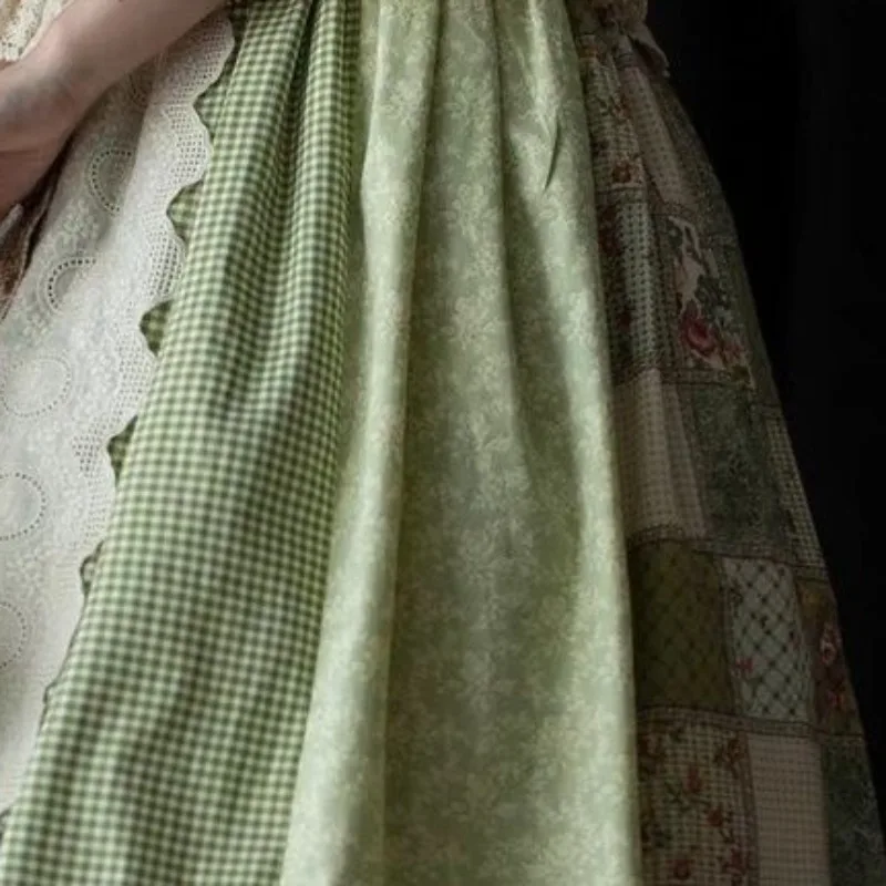 Matakawa Print Women Skirts A-line Sweet Vintage Spring Summer Green Faldas Mujer Japanese Style Ruffles Fashion Long Skirt