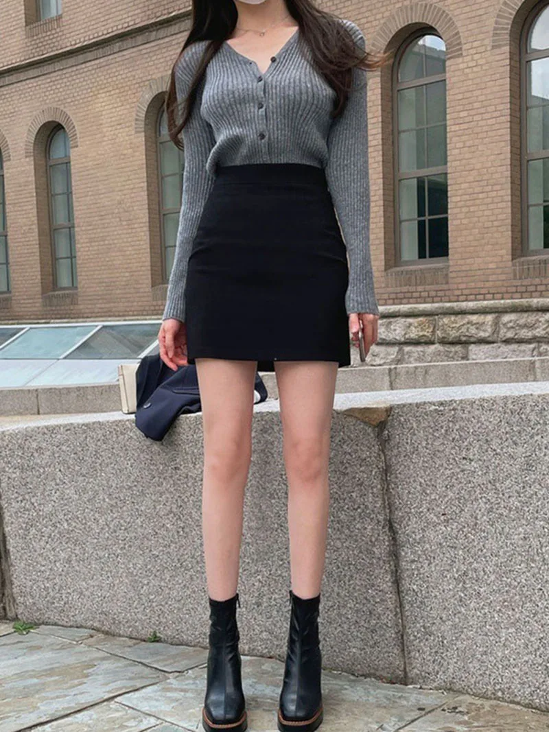 Women High Waist Bodycon Mini Skirts for Women Black Gray Pencil Skirt Office Ladies Business Wear Sexy Female Nightclub Clothes