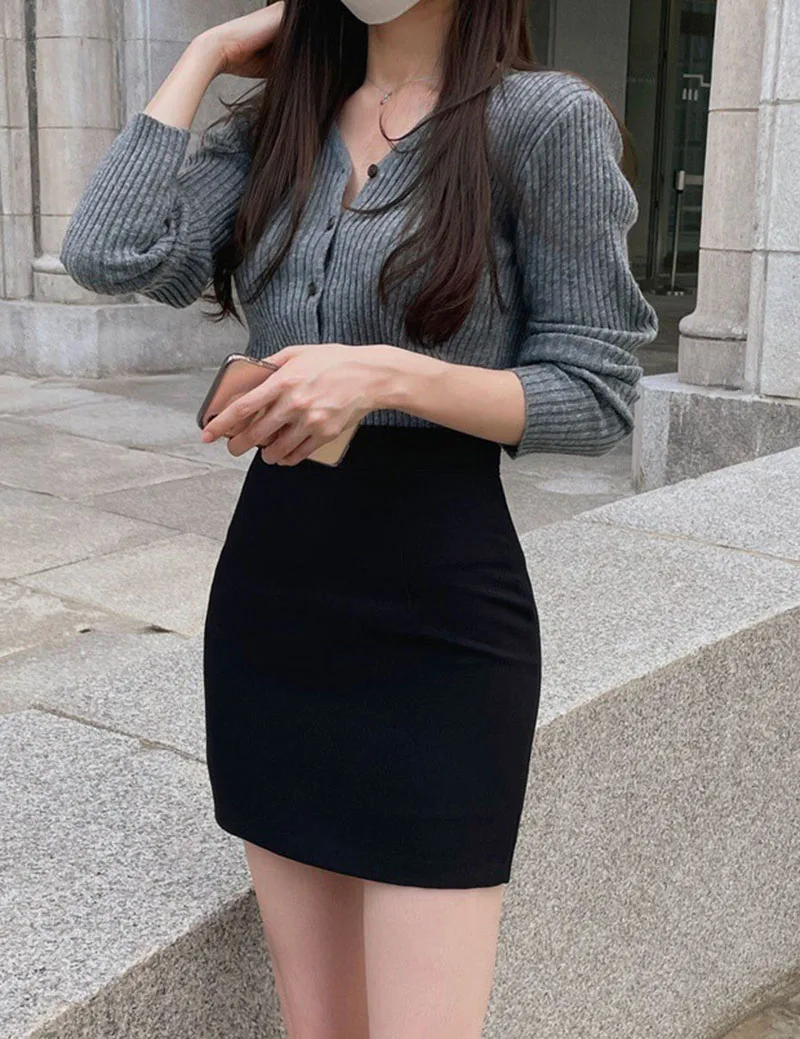 Women High Waist Bodycon Mini Skirts for Women Black Gray Pencil Skirt Office Ladies Business Wear Sexy Female Nightclub Clothes