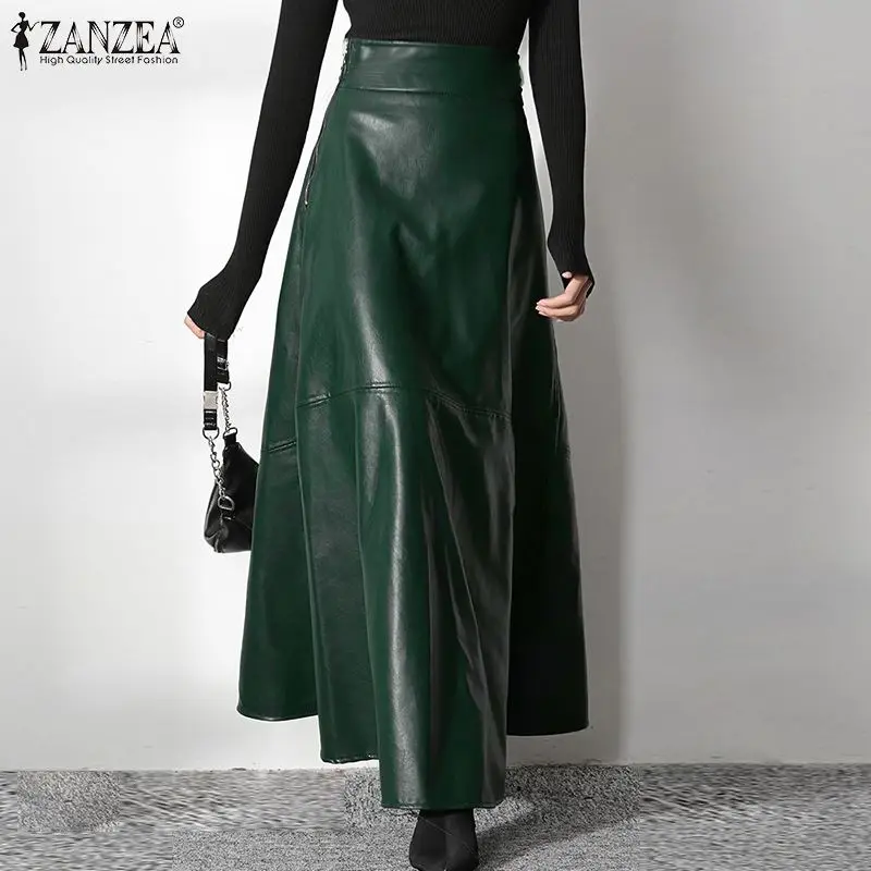ZANZEA Women's PU Leather Maxi Skirt 2025 Autumn Elegant OL Long Saias Fashion Solid Mujer Faldas Casual High Waist Zipper Jupe