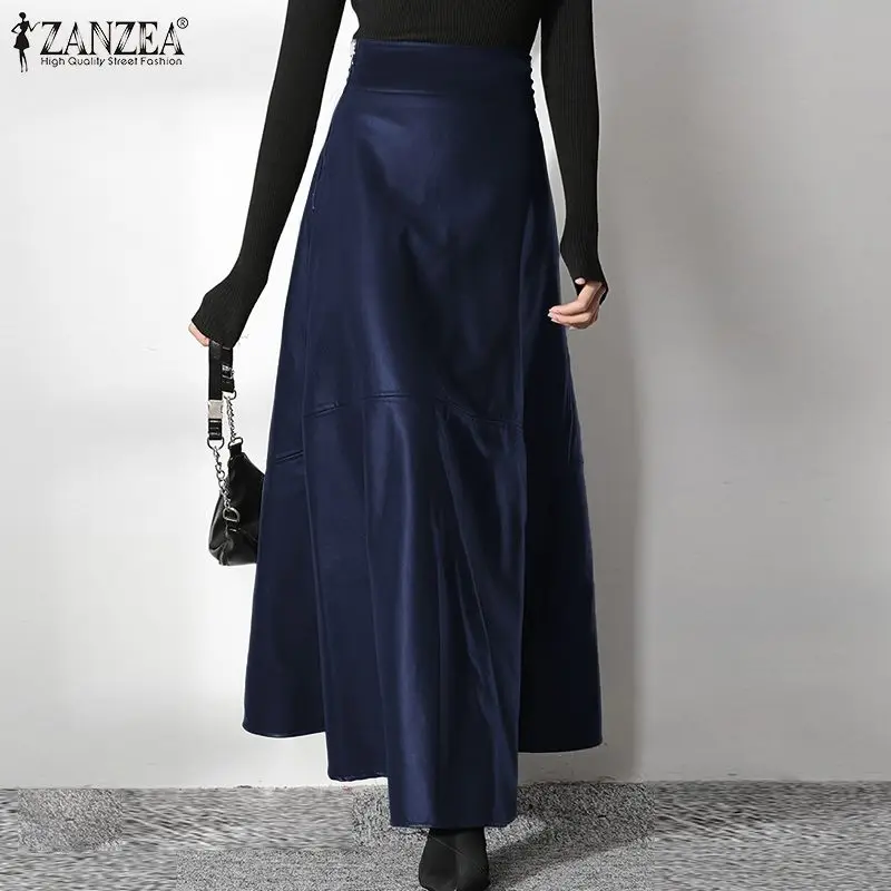 ZANZEA Women's PU Leather Maxi Skirt 2025 Autumn Elegant OL Long Saias Fashion Solid Mujer Faldas Casual High Waist Zipper Jupe
