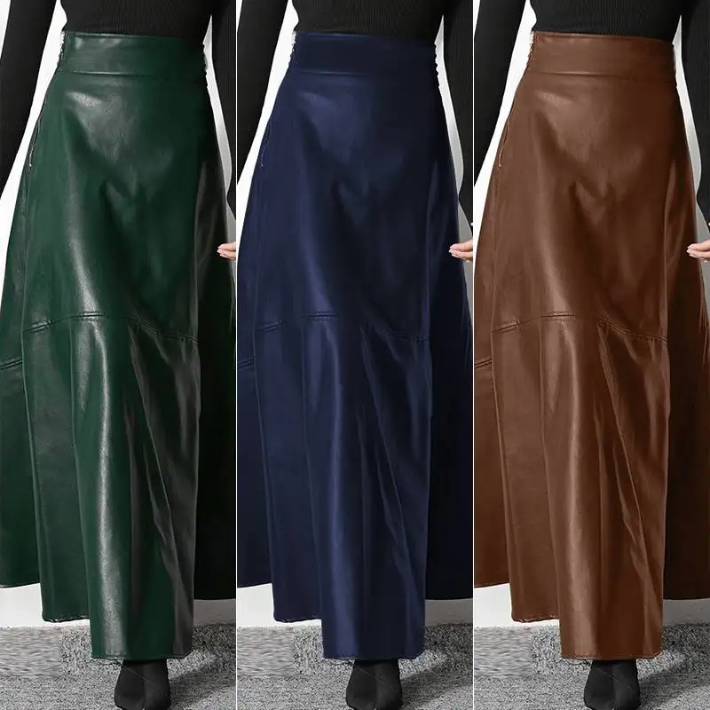 ZANZEA Women's PU Leather Maxi Skirt 2025 Autumn Elegant OL Long Saias Fashion Solid Mujer Faldas Casual High Waist Zipper Jupe