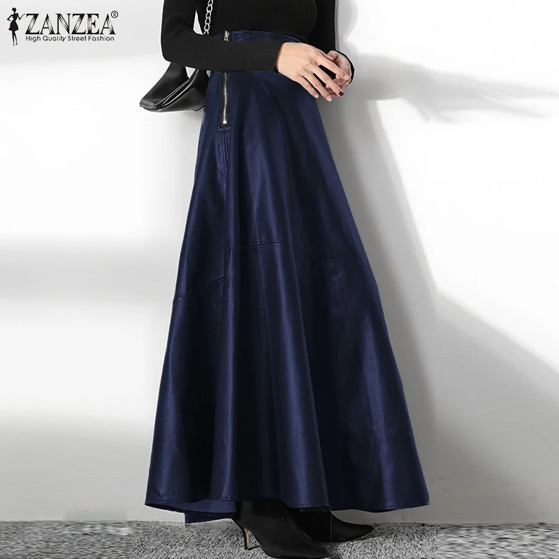 ZANZEA Women's PU Leather Maxi Skirt 2025 Autumn Elegant OL Long Saias Fashion Solid Mujer Faldas Casual High Waist Zipper Jupe