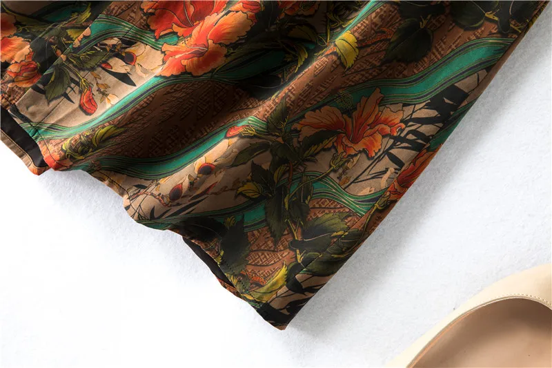 2026 Women's Casual Autumn New Style 100% Natural Mulberry Silk Gambiered Guangdong Gauze High Waist Printed A-line Skirt