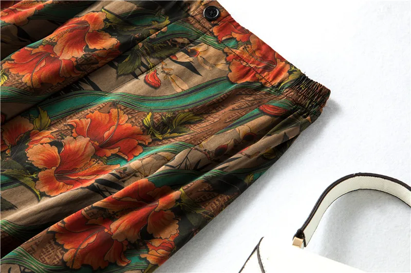 2026 Women's Casual Autumn New Style 100% Natural Mulberry Silk Gambiered Guangdong Gauze High Waist Printed A-line Skirt