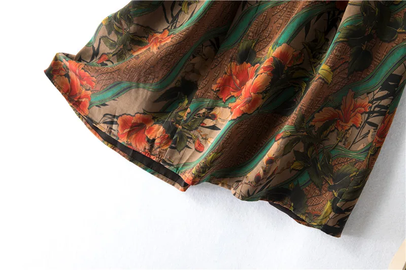 2026 Women's Casual Autumn New Style 100% Natural Mulberry Silk Gambiered Guangdong Gauze High Waist Printed A-line Skirt