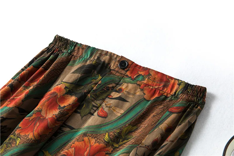 2026 Women's Casual Autumn New Style 100% Natural Mulberry Silk Gambiered Guangdong Gauze High Waist Printed A-line Skirt