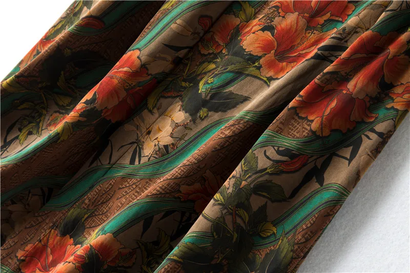 2026 Women's Casual Autumn New Style 100% Natural Mulberry Silk Gambiered Guangdong Gauze High Waist Printed A-line Skirt