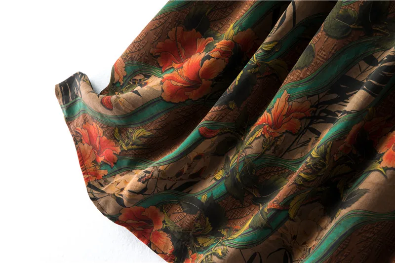 2026 Women's Casual Autumn New Style 100% Natural Mulberry Silk Gambiered Guangdong Gauze High Waist Printed A-line Skirt