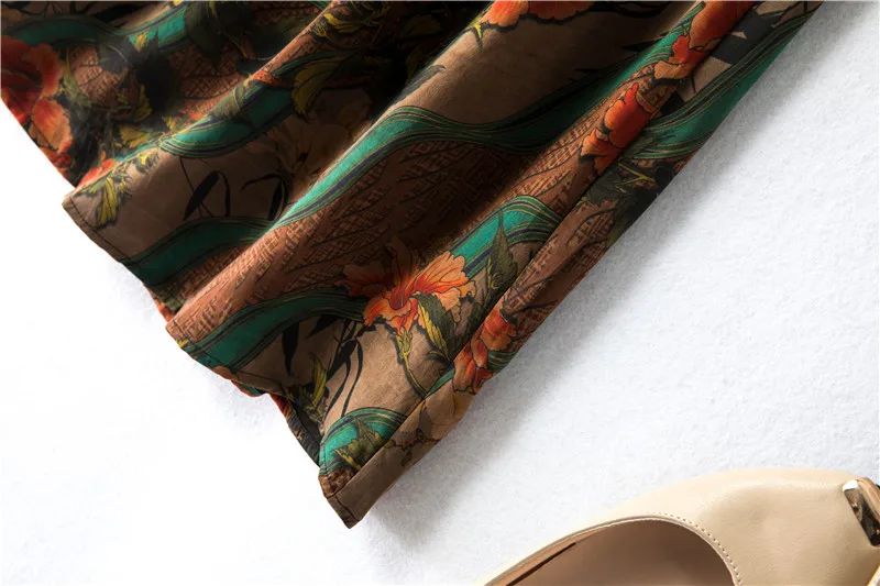 2026 Women's Casual Autumn New Style 100% Natural Mulberry Silk Gambiered Guangdong Gauze High Waist Printed A-line Skirt