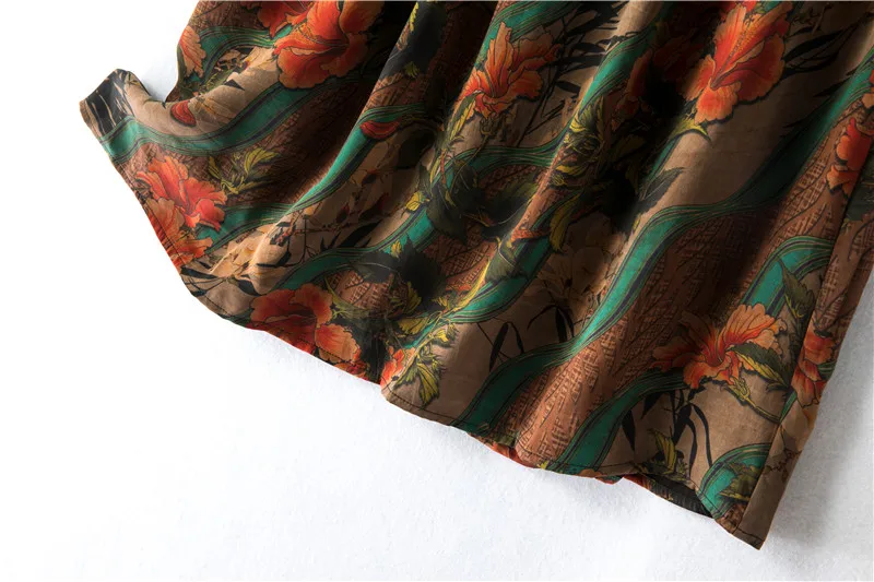 2026 Women's Casual Autumn New Style 100% Natural Mulberry Silk Gambiered Guangdong Gauze High Waist Printed A-line Skirt