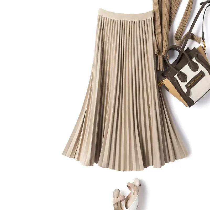 Brown Color Thickened Woolen Skirt Women's Autumn and Winter New Korean Style Loose Fashion Elegant High Waist Casual Pleated Sk