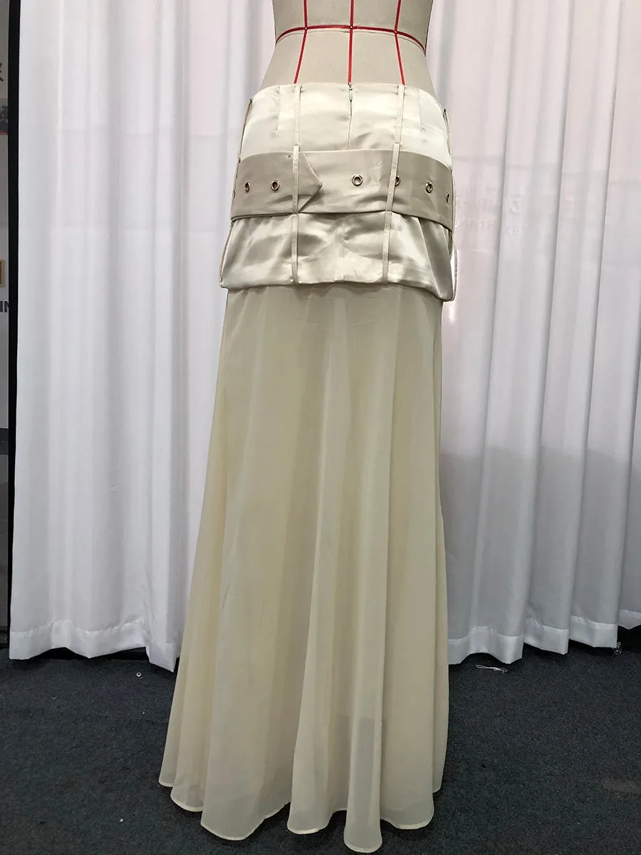 TWOTWINSTYLE Elegant Spliced Sequined Long Skirts for Women High Waist Patchwork Belt Temperament Skirt Female Fashion Clothing