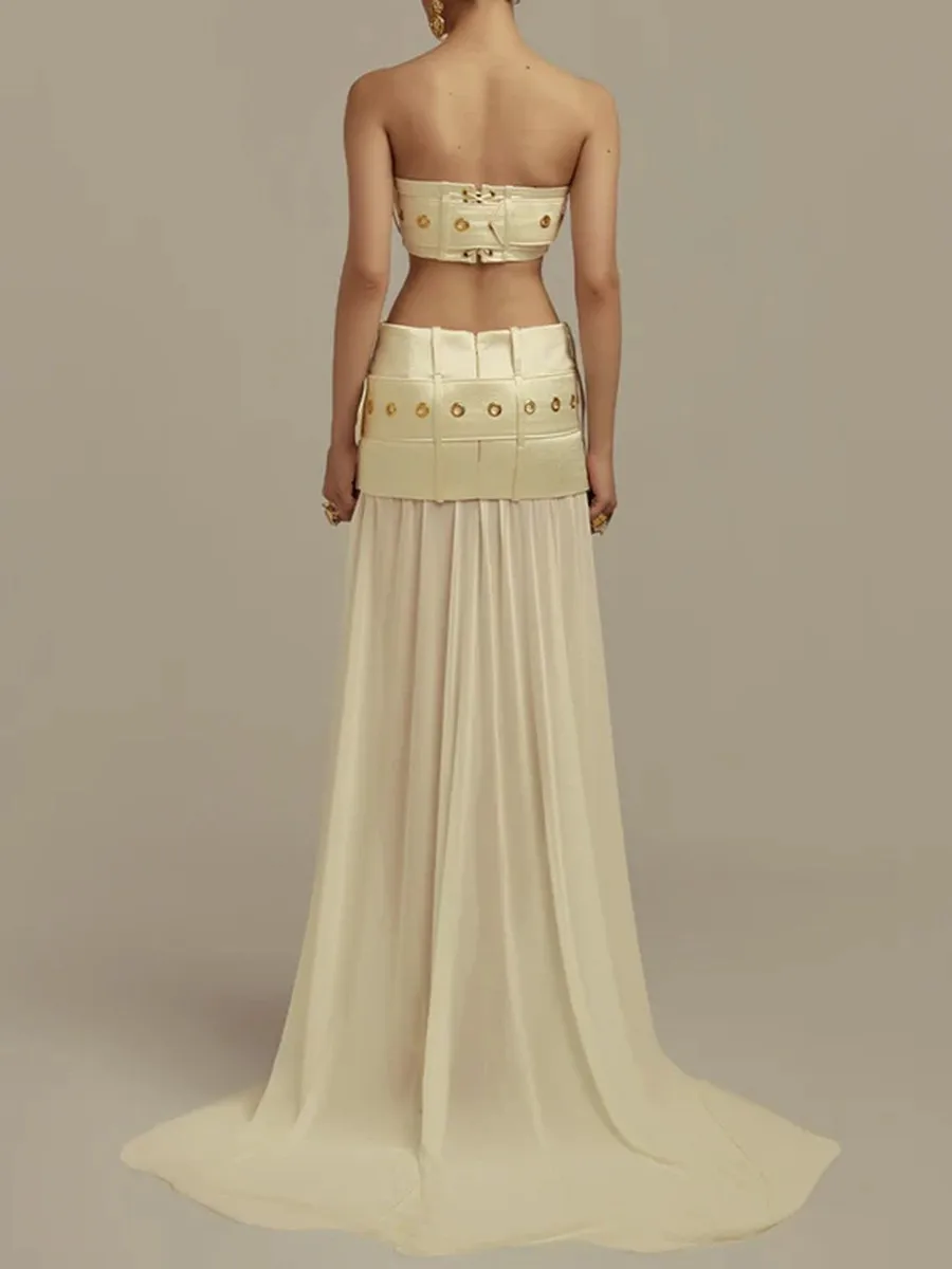 TWOTWINSTYLE Elegant Spliced Sequined Long Skirts for Women High Waist Patchwork Belt Temperament Skirt Female Fashion Clothing