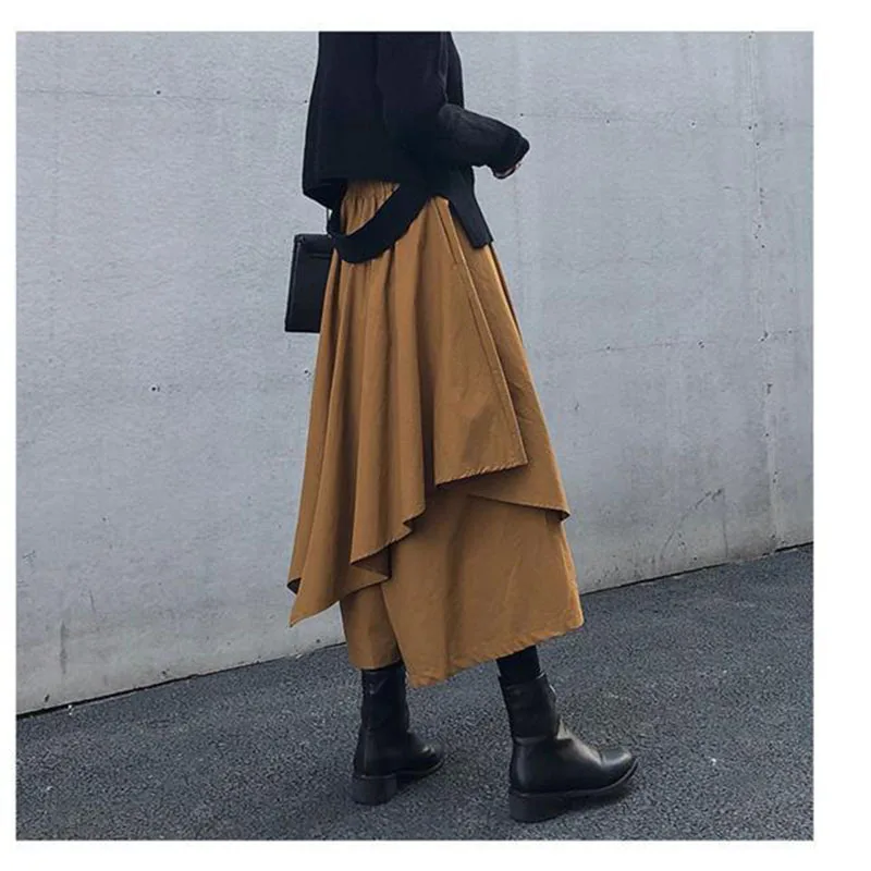 Women Skirts Gothic Irregular Skirts Pants Women High Waist White Black Long Skirts Female Pleated Skirts Culottes Women Clothes
