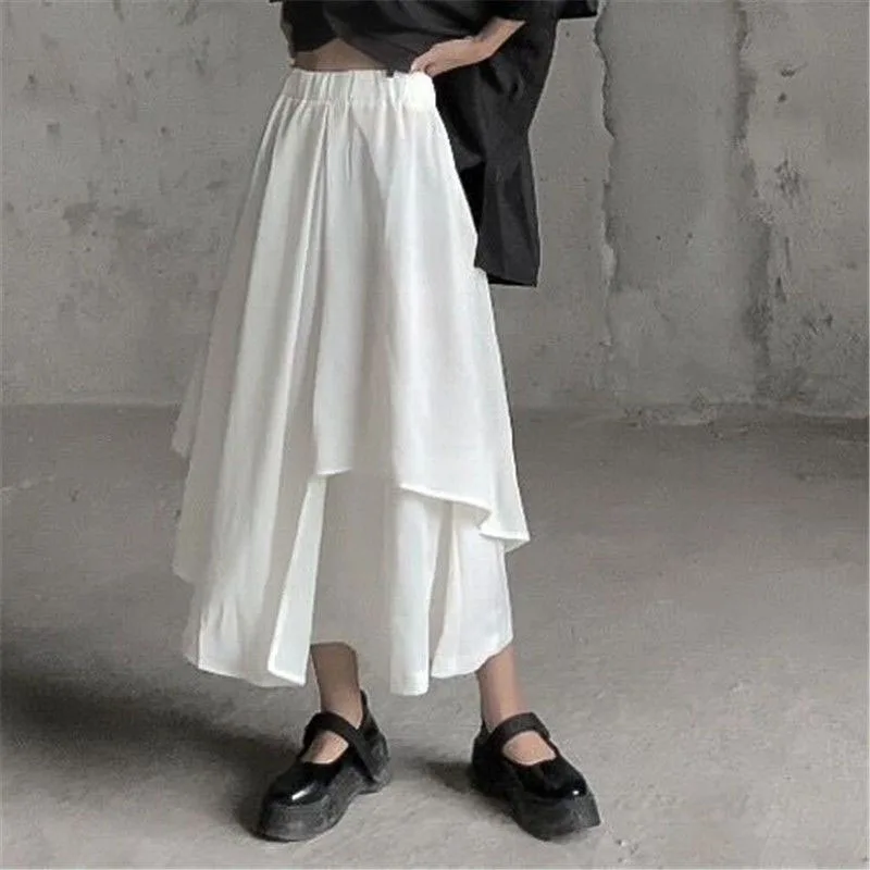 Women Skirts Gothic Irregular Skirts Pants Women High Waist White Black Long Skirts Female Pleated Skirts Culottes Women Clothes