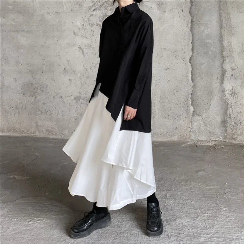 Women Skirts Gothic Irregular Skirts Pants Women High Waist White Black Long Skirts Female Pleated Skirts Culottes Women Clothes