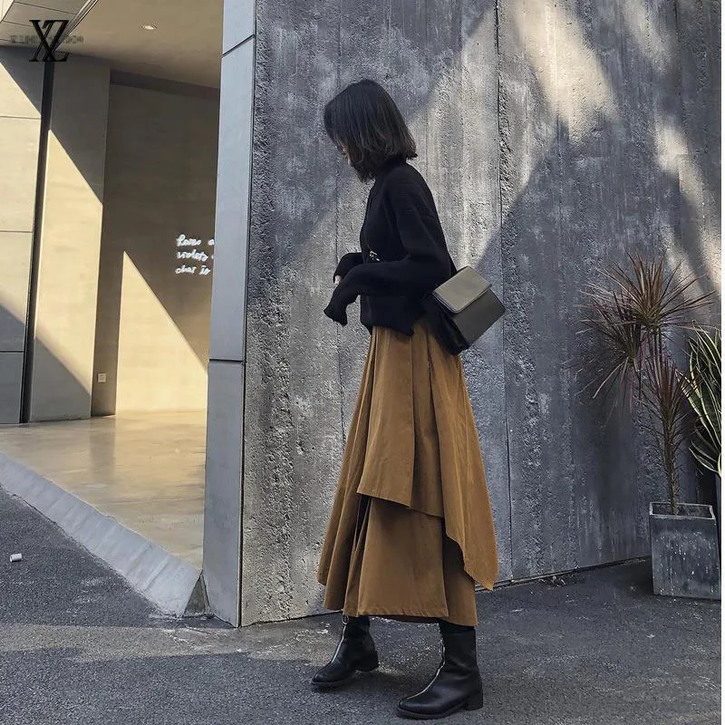 Women Skirts Gothic Irregular Skirts Pants Women High Waist White Black Long Skirts Female Pleated Skirts Culottes Women Clothes
