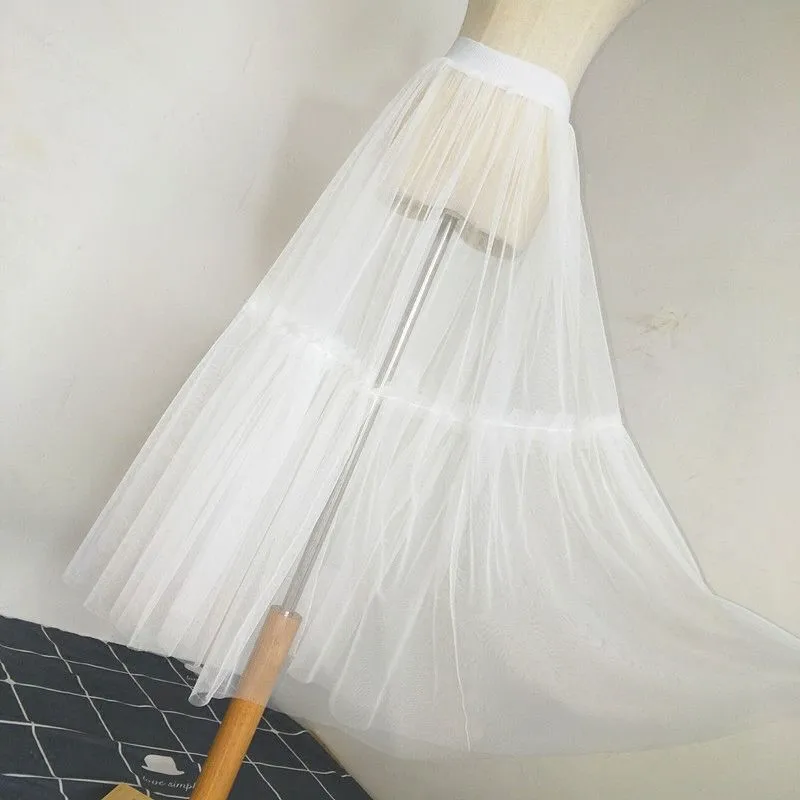 2020 Women Sexy Mesh Transparent Long Tulle Skirt Korean Fashion Summer Ladies Elastic High Waist Black White Beach Midi Skirt