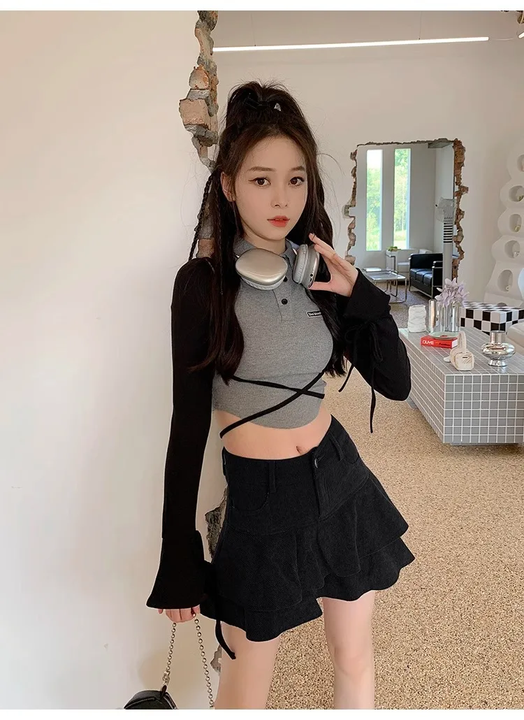 Retro Brown Corduroy Mini Skirt for Women Autumn Winter High-waisted A Line Ruffle Skirts Women Anti-Glare Cake Puff Skirt