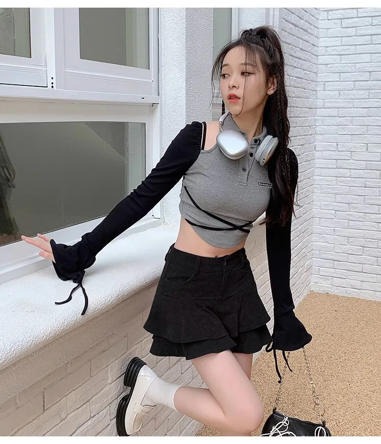 Retro Brown Corduroy Mini Skirt for Women Autumn Winter High-waisted A Line Ruffle Skirts Women Anti-Glare Cake Puff Skirt