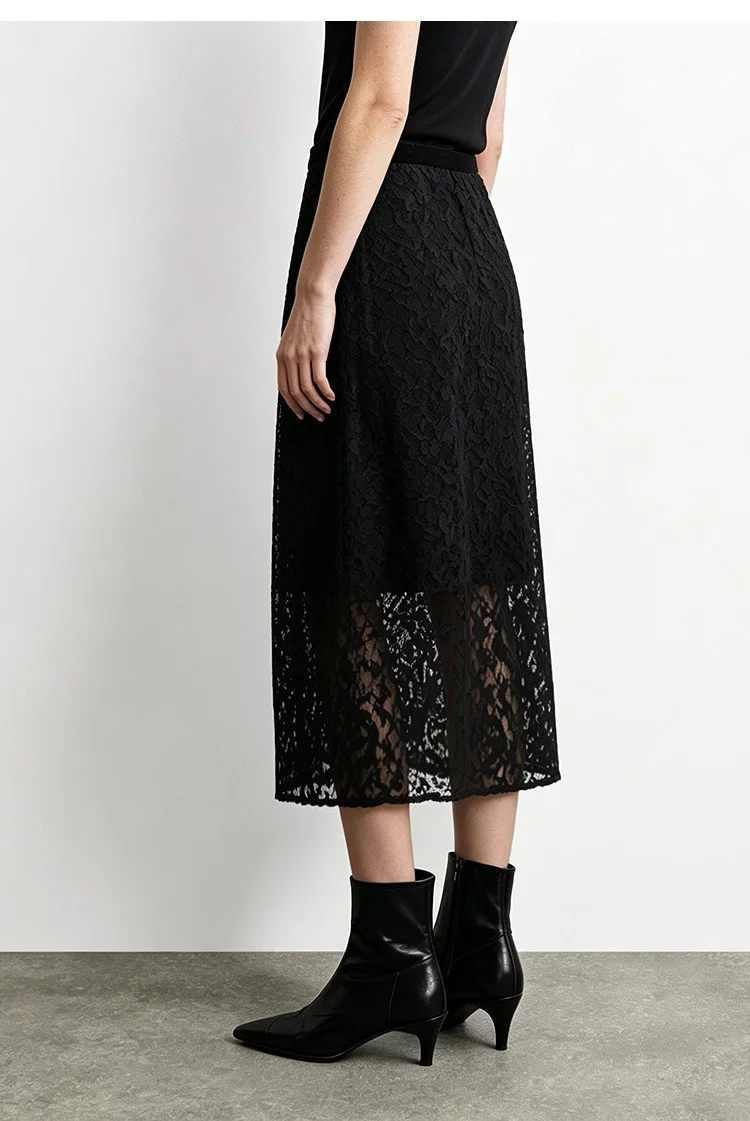 Amii 2026 Autumn New Skirt for Women Fashion Velvet Splice Paisley Lace Midi Skirt Split Straight Casual Woman Clothing 12643057