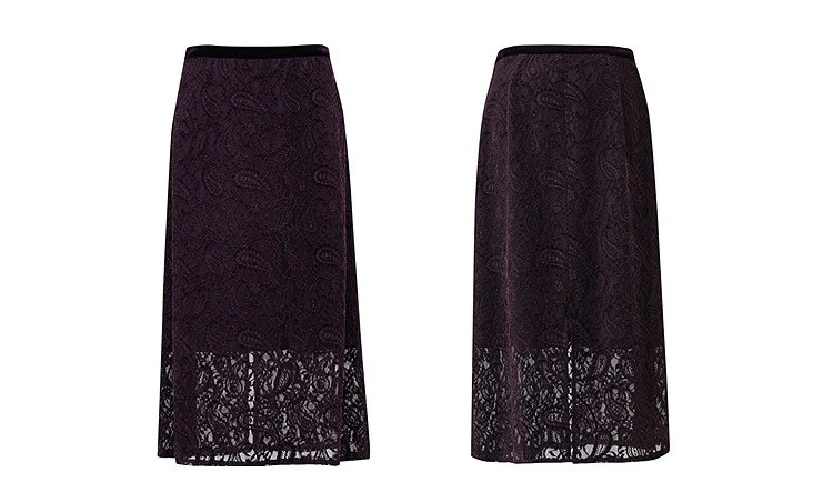 Amii 2026 Autumn New Skirt for Women Fashion Velvet Splice Paisley Lace Midi Skirt Split Straight Casual Woman Clothing 12643057