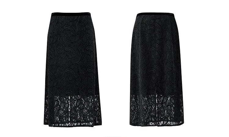Amii 2026 Autumn New Skirt for Women Fashion Velvet Splice Paisley Lace Midi Skirt Split Straight Casual Woman Clothing 12643057