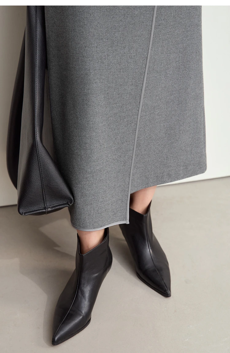 AMII Minimalist Double-sided Woolen Skirt For Women Elegant Commuter Skew Piece Slit High Waist 2025 Winter Midi Skirt 12444072