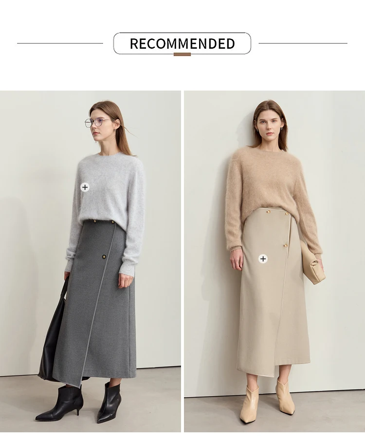 AMII Minimalist Double-sided Woolen Skirt For Women Elegant Commuter Skew Piece Slit High Waist 2025 Winter Midi Skirt 12444072