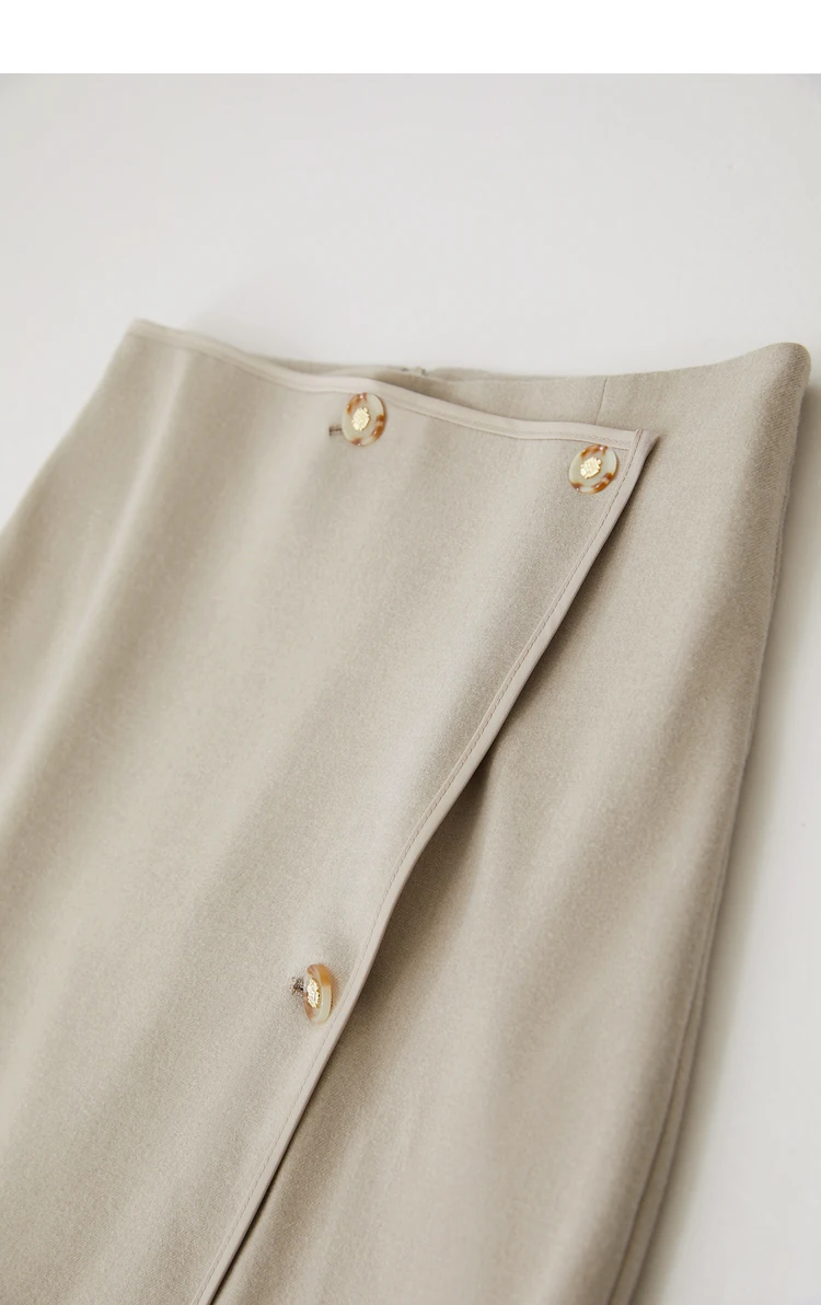 AMII Minimalist Double-sided Woolen Skirt For Women Elegant Commuter Skew Piece Slit High Waist 2025 Winter Midi Skirt 12444072