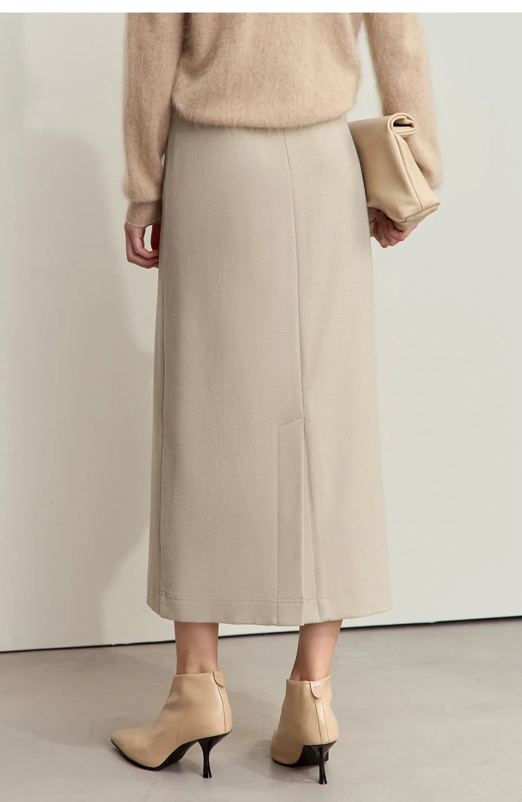 AMII Minimalist Double-sided Woolen Skirt For Women Elegant Commuter Skew Piece Slit High Waist 2025 Winter Midi Skirt 12444072