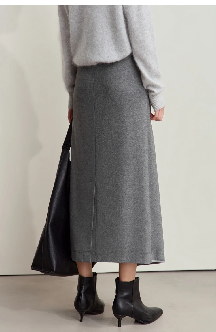 AMII Minimalist Double-sided Woolen Skirt For Women Elegant Commuter Skew Piece Slit High Waist 2025 Winter Midi Skirt 12444072