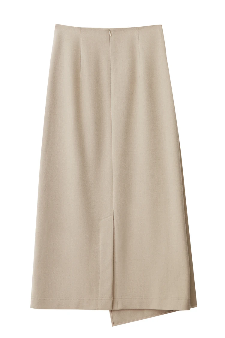 AMII Minimalist Double-sided Woolen Skirt For Women Elegant Commuter Skew Piece Slit High Waist 2025 Winter Midi Skirt 12444072