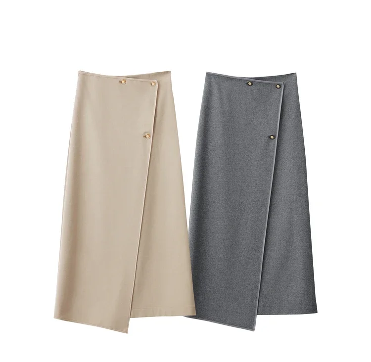AMII Minimalist Double-sided Woolen Skirt For Women Elegant Commuter Skew Piece Slit High Waist 2025 Winter Midi Skirt 12444072