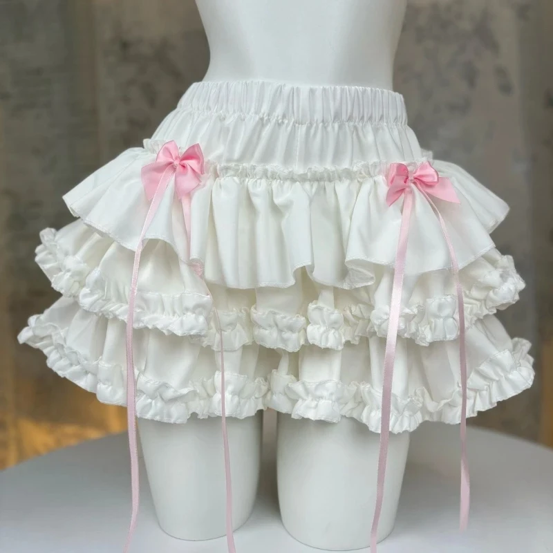 Japanese Kawaii Lolita Style Cake Skirt Women Sweet Pink Bow Ruffle Party Mini Skirts Ballet Girls Cute Y2k Fashion Faldas Mujer