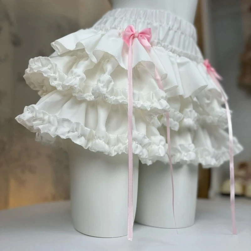 Japanese Kawaii Lolita Style Cake Skirt Women Sweet Pink Bow Ruffle Party Mini Skirts Ballet Girls Cute Y2k Fashion Faldas Mujer