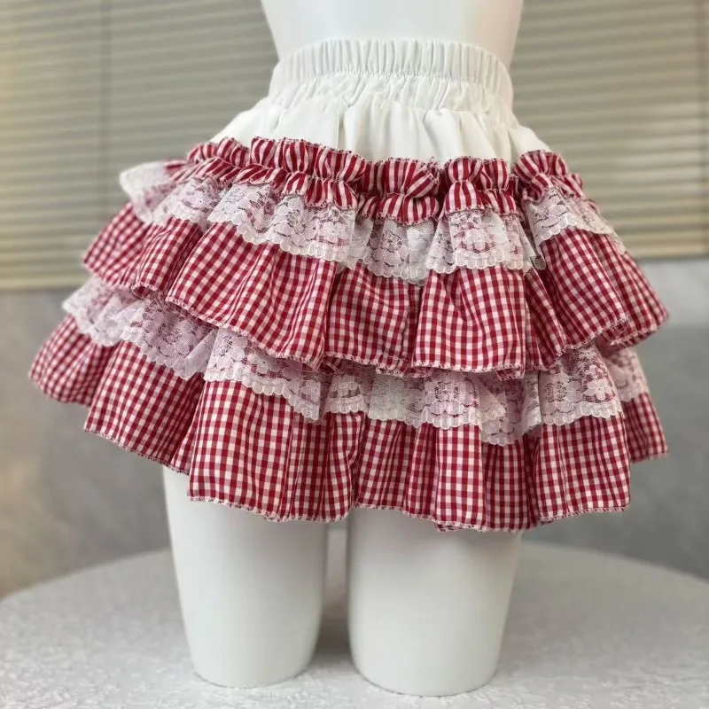 Japanese Kawaii Lolita Style Cake Skirt Women Sweet Pink Bow Ruffle Party Mini Skirts Ballet Girls Cute Y2k Fashion Faldas Mujer