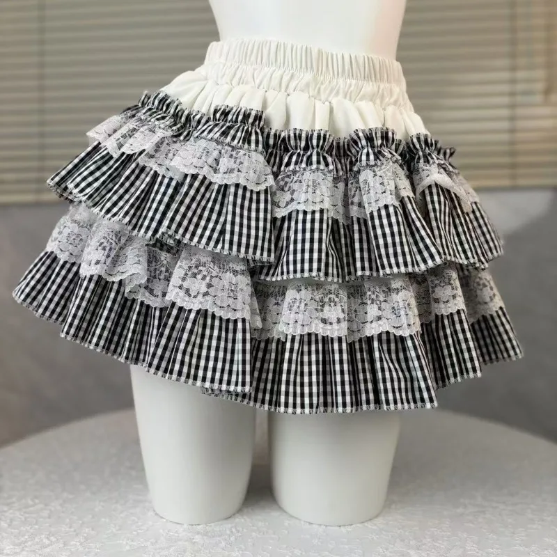 Japanese Kawaii Lolita Style Cake Skirt Women Sweet Pink Bow Ruffle Party Mini Skirts Ballet Girls Cute Y2k Fashion Faldas Mujer
