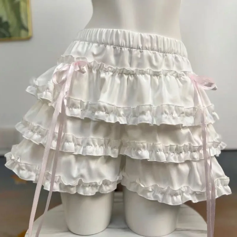 Japanese Kawaii Lolita Style Cake Skirt Women Sweet Pink Bow Ruffle Party Mini Skirts Ballet Girls Cute Y2k Fashion Faldas Mujer