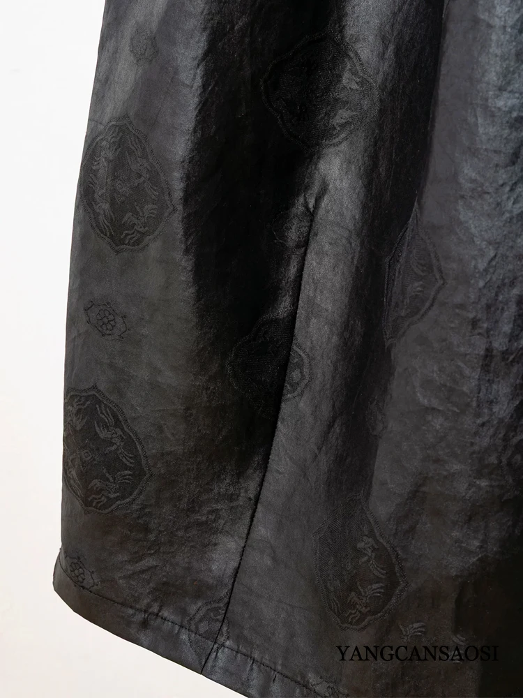 Women's Fashion Clothing 100% Natural Mulberry Silk Jacquard Fragrant Cloud Yarn Elastic Waist Split Black Cocoon Shaped Skirt