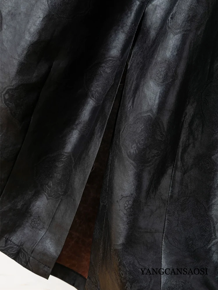 Women's Fashion Clothing 100% Natural Mulberry Silk Jacquard Fragrant Cloud Yarn Elastic Waist Split Black Cocoon Shaped Skirt