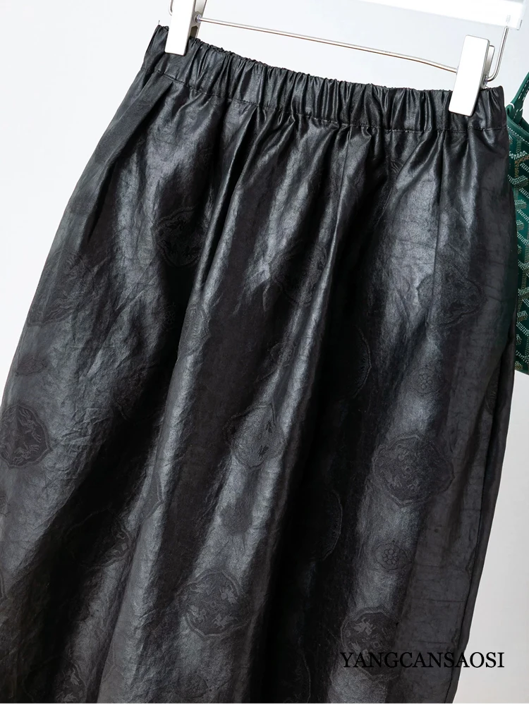 Women's Fashion Clothing 100% Natural Mulberry Silk Jacquard Fragrant Cloud Yarn Elastic Waist Split Black Cocoon Shaped Skirt