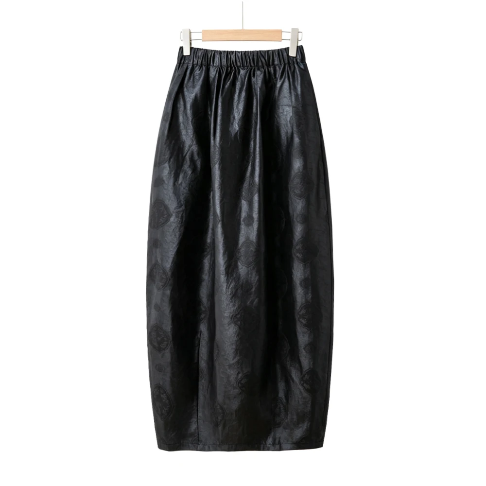 Women's Fashion Clothing 100% Natural Mulberry Silk Jacquard Fragrant Cloud Yarn Elastic Waist Split Black Cocoon Shaped Skirt
