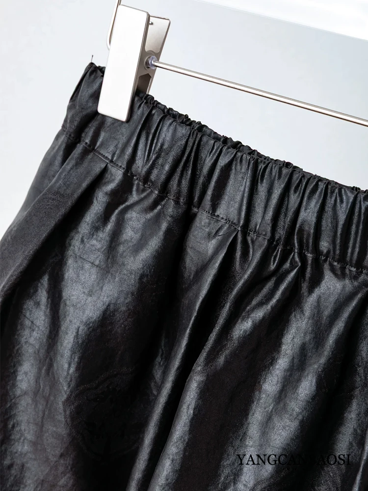 Women's Fashion Clothing 100% Natural Mulberry Silk Jacquard Fragrant Cloud Yarn Elastic Waist Split Black Cocoon Shaped Skirt