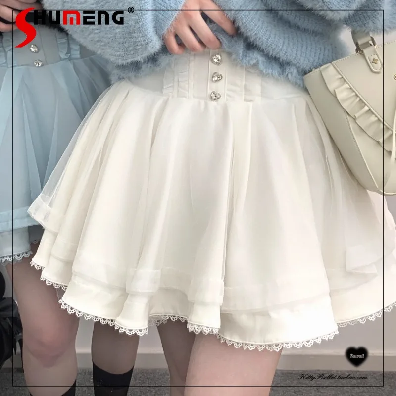 2026 Autumn And Winter New Japanese Short Skirt Lolita Mine Series Diamond Buckle 360 Degree Large Hemline Gauze Skirts Female